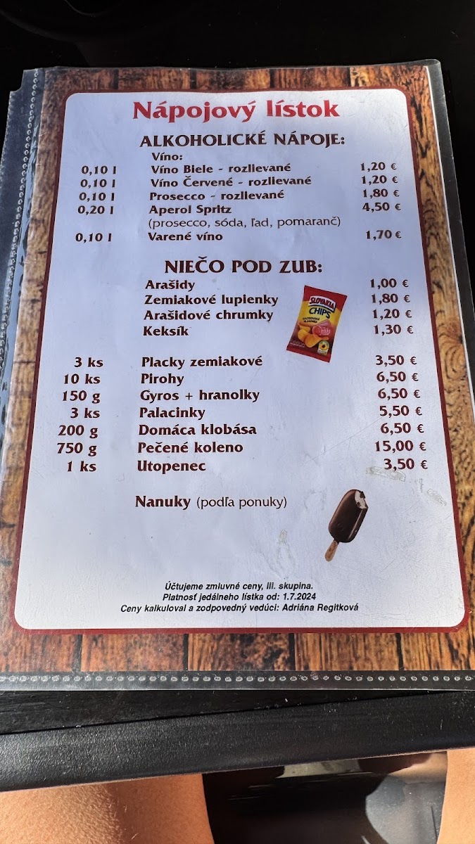 Napojovy listok u Vilka - 2